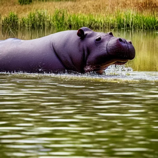 Image similar to A high quality photo of a hippo in a pond, 4k, detailed, focus on the hippo