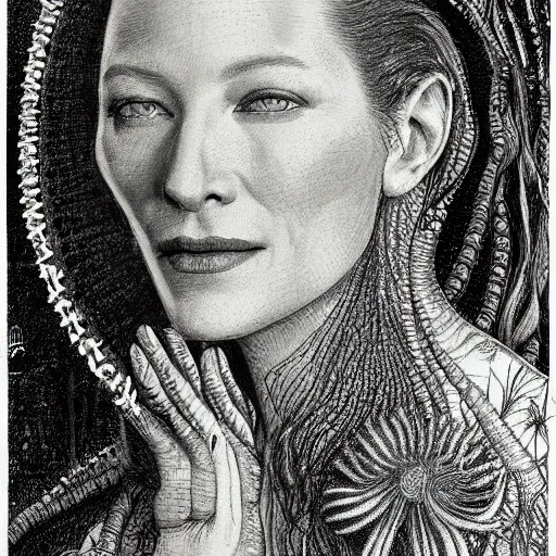 Image similar to Detailed drawing of cate blanchett by Ernst Haeckel