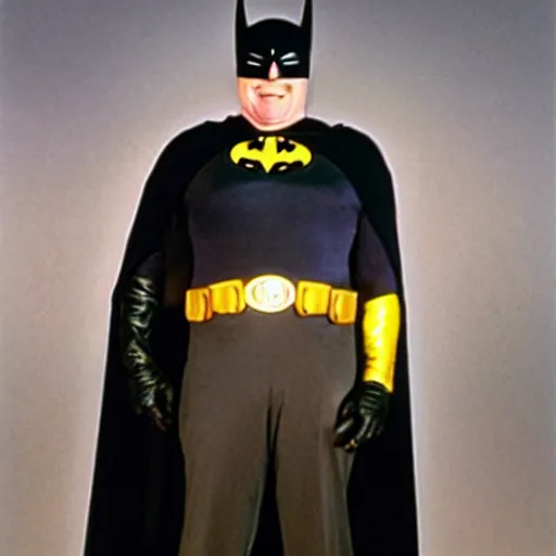 Prompt: sir patrick moore dressed as batman from the 1 9 6 0 s