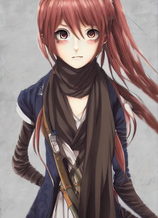 portrait of cute anime girl, battle ready, long scarf, | Stable ...