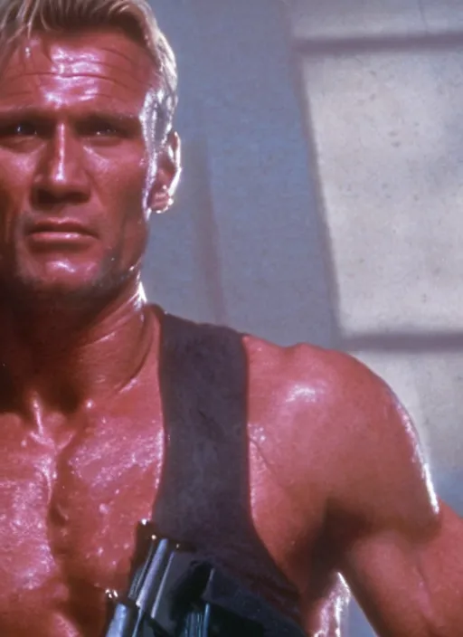 Prompt: film still of Dolph Lundgren as John McClane in Die Hard, 4k