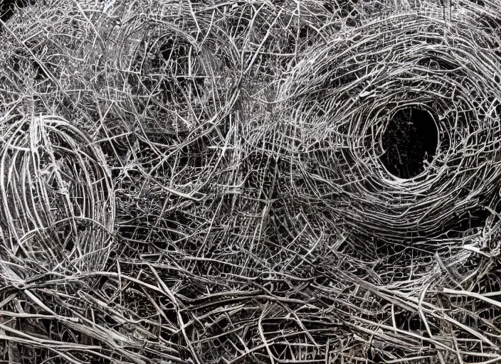 Prompt: photo of a metal band logo by patrick dougherty