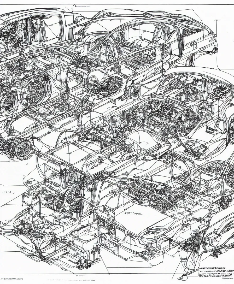 Prompt: automotive blueprints engineering plans in the style of Davinci