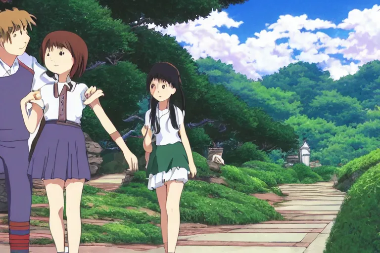 Image similar to JK, Ghibli, an Anime Background,