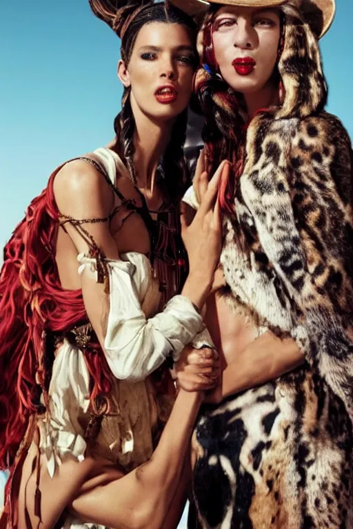 Image similar to dolce & gabbana campaign featuring jar jar binks as a female cowgirl, long eyeslashes, huge juicy lips, big seductive eyes, shot by mario testino, realistic vfx simulation
