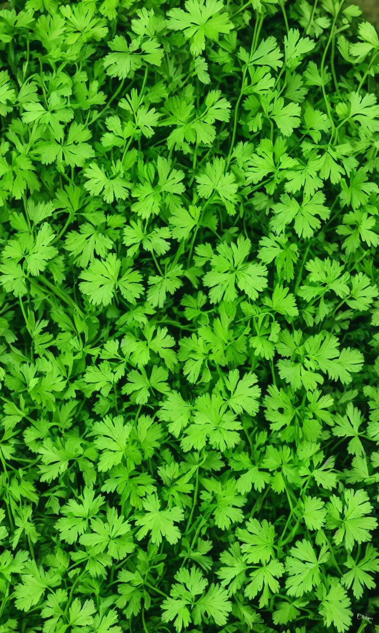 Image similar to a repeated pattern of green parsley leaves high detail