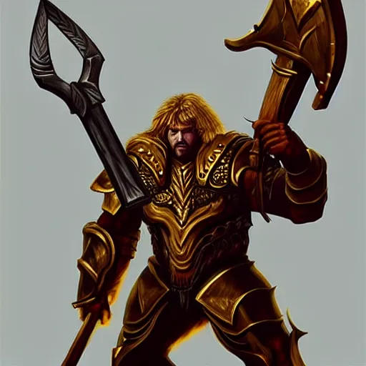 Prompt: epic minotaur beast in heavy golden armor wielding giant axe, artwork, concept art, greek mythology, dark fantasy, digital painting, artstation, d&d