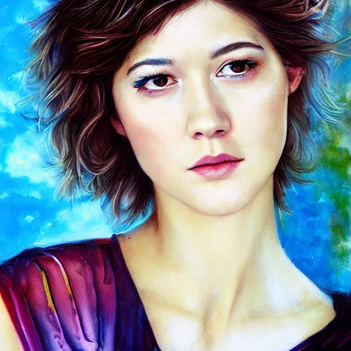 Prompt: hyper realistic candid portrait mixed media painting of beautiful Mary Elizabeth Winstead as a greek goddess, hyper detailed, realistic eyes, cinematic lighting, masterpiece