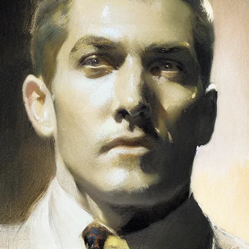 Image similar to detailed portrait of man in black suit, spring light, painting by gaston bussiere, craig mullins, j. c. leyendecker