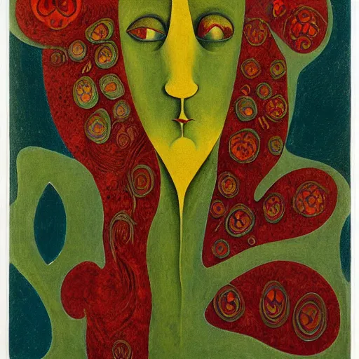 Image similar to floral face portrait by leonetto cappiello and wojciech siudmak and ernst fuchs, anni albers, oil on canvas