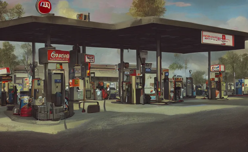 Prompt: Gas station. By Rembrandt and artstation trending