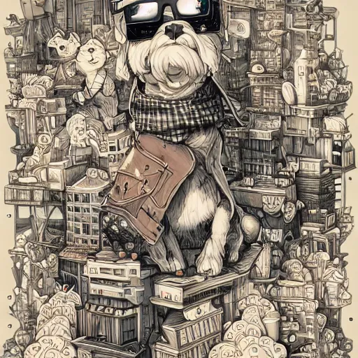 Image similar to crazy dog apartments, extremely detailed, sharp focus, wide view, full body shot, smooth, digital illustration, by james jean, by rossdraws, frank franzzeta, mcbess, sakimichan