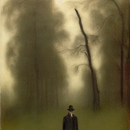 Prompt: tonalism slim tall man in the woods