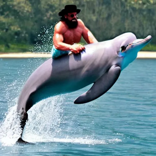 Prompt: randy savage riding a dolphin