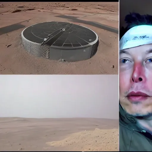 Image similar to Elon musk selfie and show his futuristic house on mars