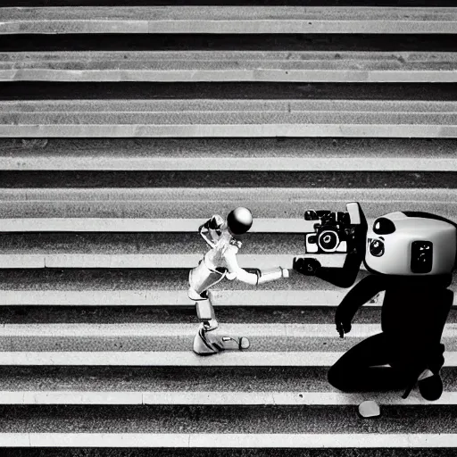 Image similar to fight between robot and photographer