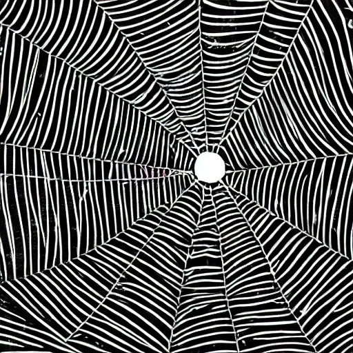 Image similar to one-line art grafic the organic ship included a spider web, grey scale