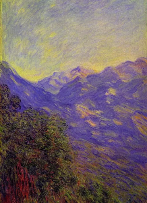 Prompt: a landscape of the andes mountain range of the city of santiago de chile impressionist painting by monet