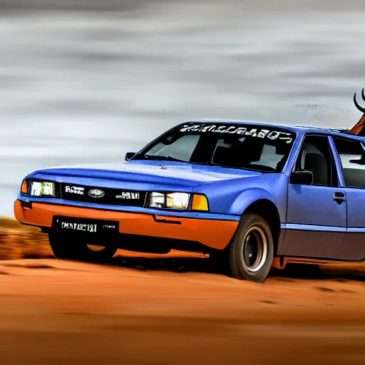 Image similar to velociraptor mongoliensis in the style of subaru impreza as velociraptor, mad max, hdr 8 k