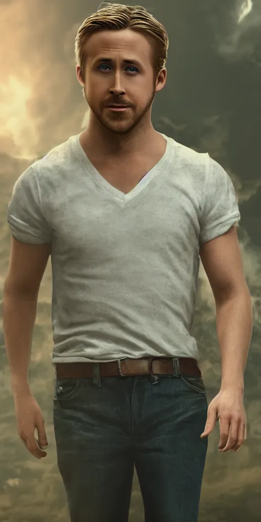 Prompt: Ryan Gosling is Jesus Christ, hyper realistic, very very very beautiful scenery, hd, hdr, ue5, ue6, unreal engine 5, cinematic 4k wallpaper, 8k, ultra detailed, high resolution, artstation, award winning