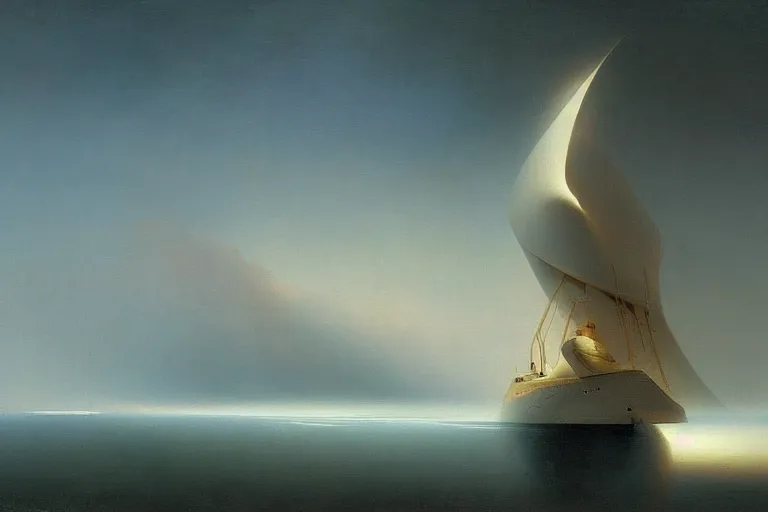 Image similar to minimalist futuristic zaha hadid spaceship painting by ivan aivazovsky