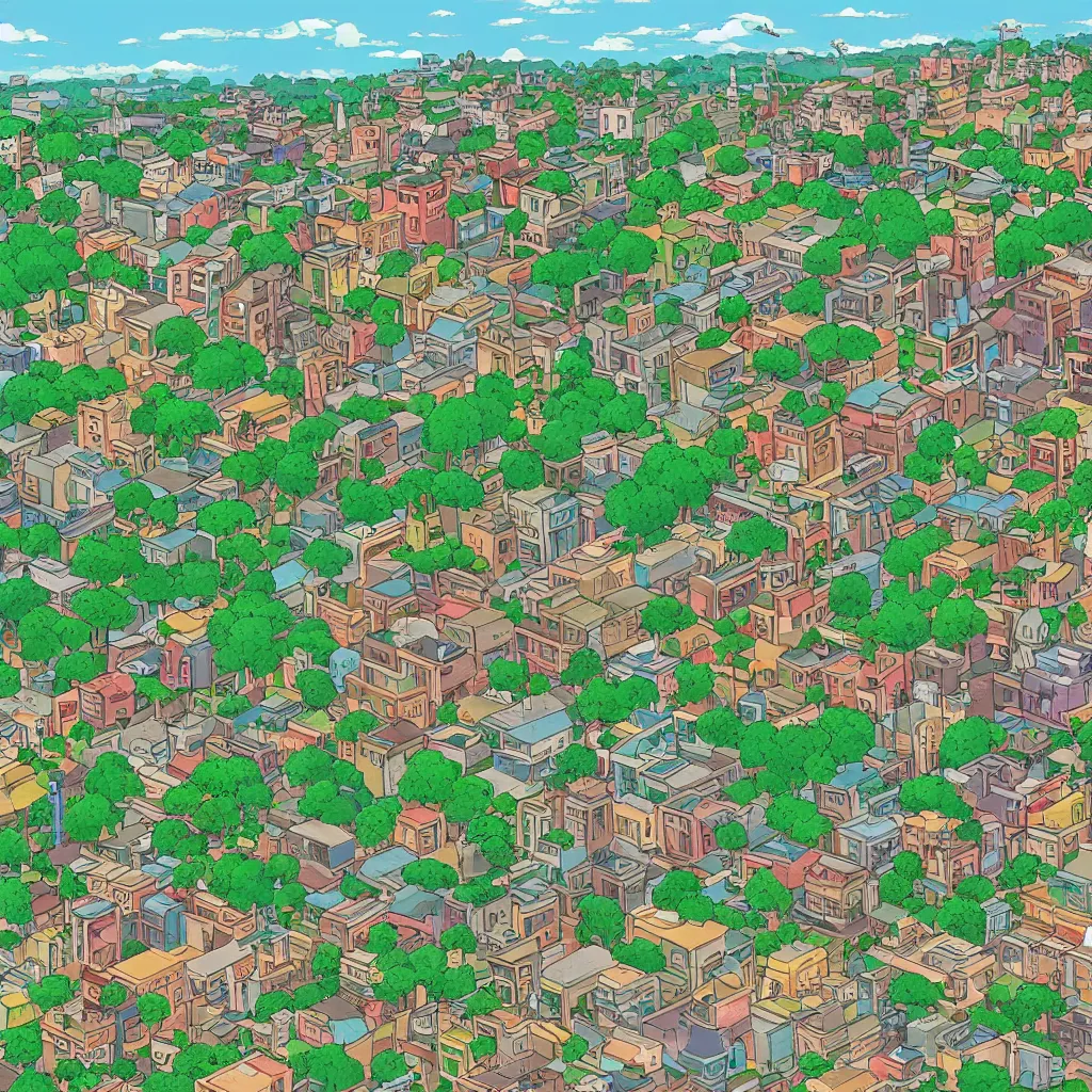 Image similar to a view of a rhodesian city in the style of studio ghibli