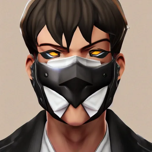 Image similar to detailed guy made in persona, mask, style highly detailed high quality, 8k, smooth, art, art, detailed face,