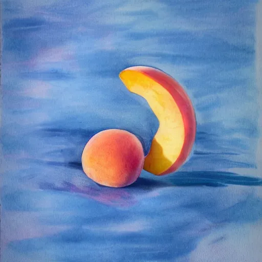 Prompt: a peach with legs in the ocean