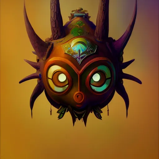 Image similar to a band logo for majora's mask, extremely detailed digital painting, in the style of fenghua zhong and ruan jia and jeremy lipking and peter mohrbacher, mystical colors, rim light, beautiful lighting, 8 k, stunning scene, raytracing, octane, trending on artstation