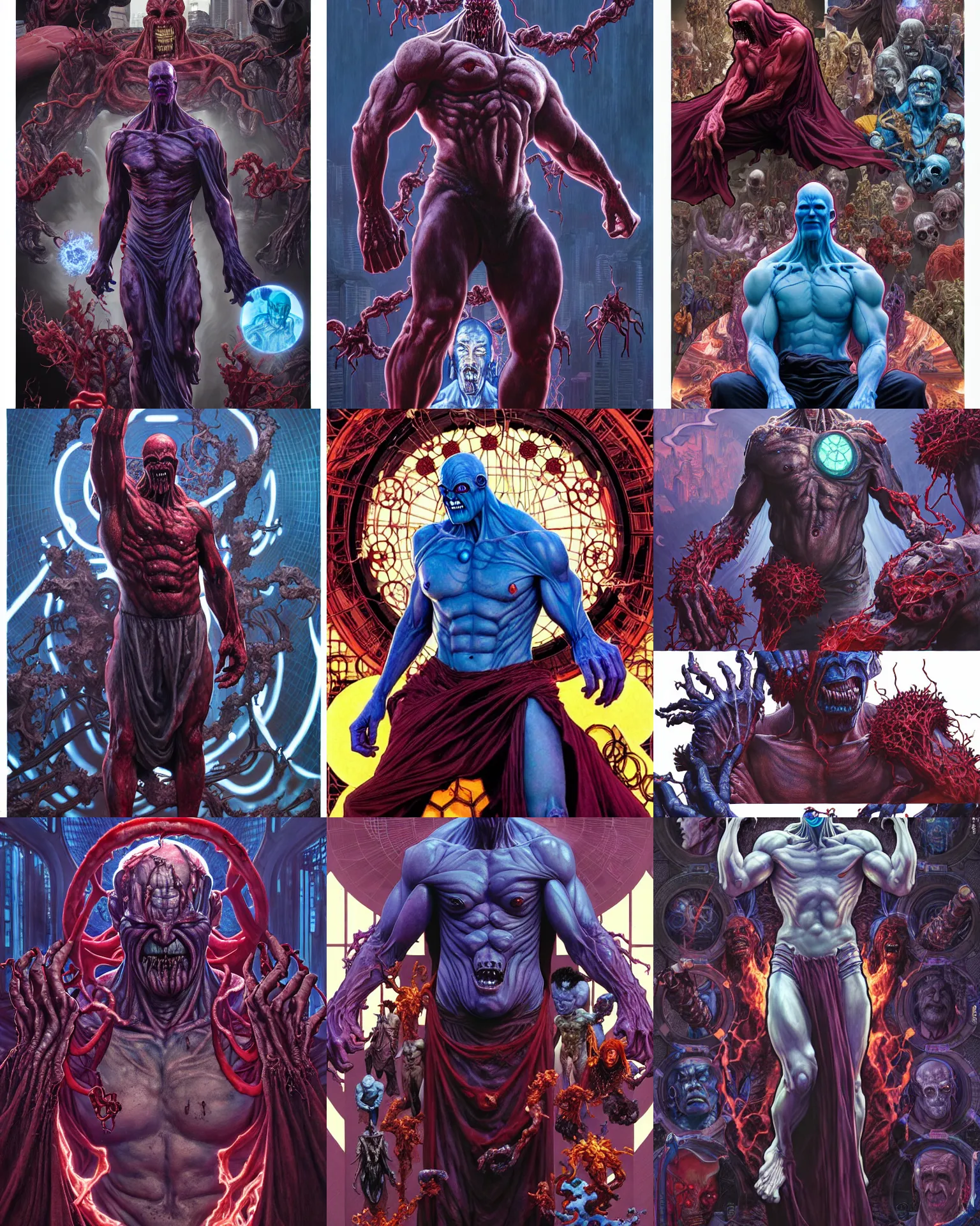 Prompt: the platonic ideal of hong kong of cletus kasady ultimate carnage thanos dementor doctor manhattan chtulu nazgul, detailed, intricate, hyperrealism, intense, scary, decay, dmt, art by brock hofer and artgerm and greg rutkowski and alphonse mucha