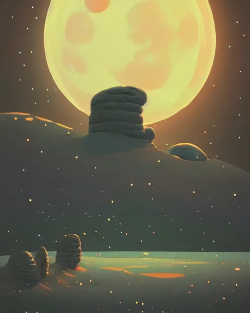 Image similar to beautiful painting of a smiling moon at night, art by mike winkelmann, illustration, highly detailed, simple, smooth and clean vector curves, no jagged lines, vector art, smooth, artstation