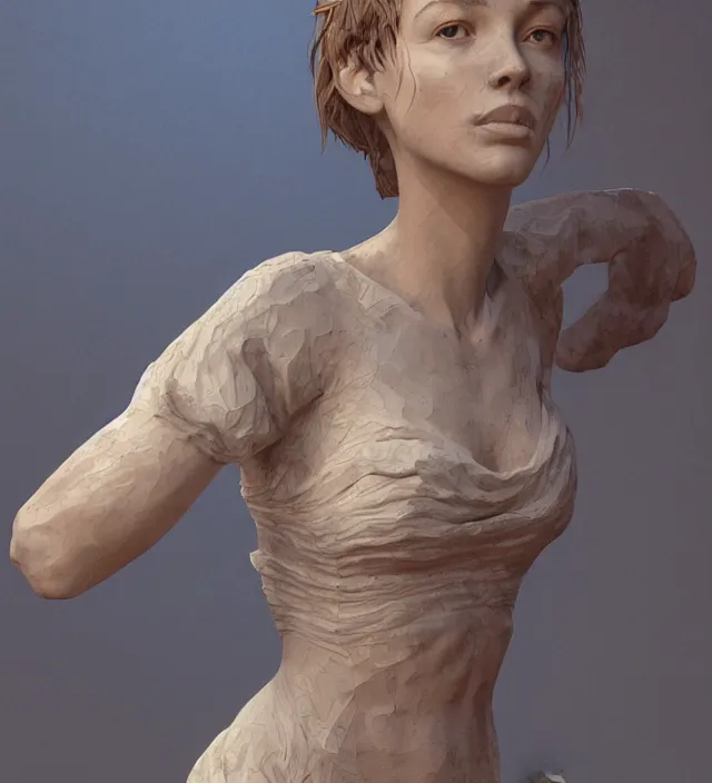 Image similar to a stoic sculpture of maddie sink, nostalgia, very detailed texture, realistic shaded lighting, studio quality, digital art, dynamic background, unreal engine 5 rendered, octane rendered, pinnacle studio, naturel, trending on artstation, art style by ilya kuvshinov, katsuhiro, artgerm, jeremy lipkin, michael garmash, nixeu