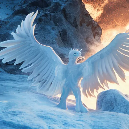 Image similar to a phoenix trapped in ice breaking through, cinematic lighting ultra detail ultra realistic photo realistic octane render 4k