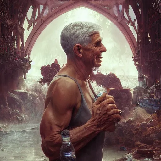 Prompt: anthony fauci seething, lower back, ultra realistic, concept art, intricate details, eerie, horror, highly detailed, photorealistic, octane render, 8 k, unreal engine. art by artgerm and greg rutkowski and alphonse mucha