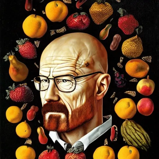 Prompt: walter white in the style of giuseppe arcimboldo, fruits