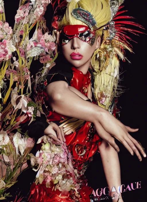 Prompt: lady gaga styled by nick knight posing asian themed, vogue magazine, Highly realistic. High resolution. Highly detailed. Dramatic. 8k.4k.