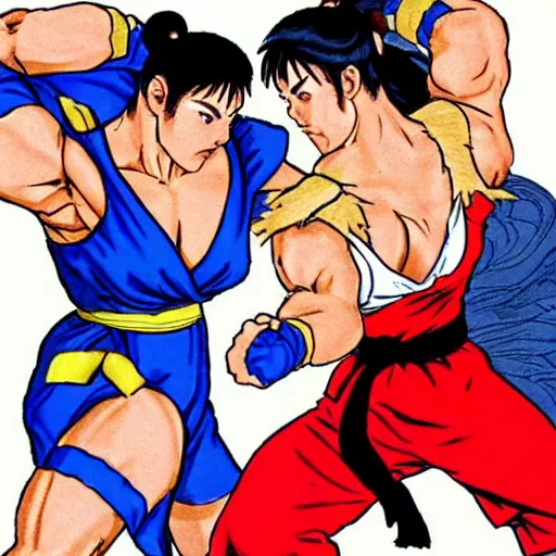 Image similar to chun li fighting ryu in street fighter 2 turbo