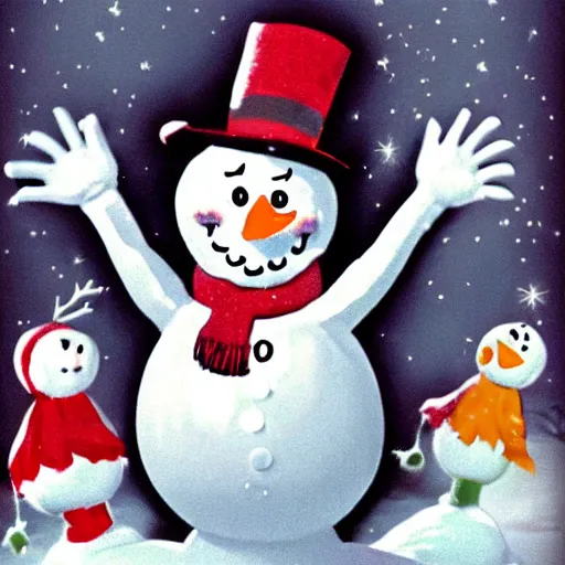 Image similar to frosty the snowman screaming