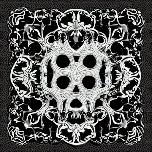 Image similar to a face made of black cast iron on a black background. gothic baroque. low poly. symmetry. epic. ominous shapes. hyper detailed.