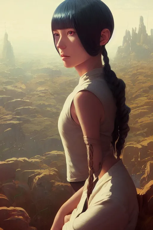 Image similar to portrait of android girl, highly detailed vfx portrait, unreal engine, greg rutkowski, loish, rhads, caspar david friedrich, makoto shinkai and lois van baarle, ilya kuvshinov, rossdraws, elegent, tom bagshaw, alphonse mucha, global illumination, detailed and intricate environment