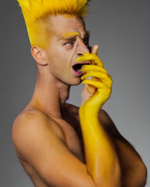 Image similar to live action bart simpson with open sores, centered, studio lighting, 1 5 0 mm