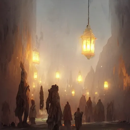 Image similar to concept art, lanterns, high resolution, by james gurney, greg rutkowski, john howe, artstation