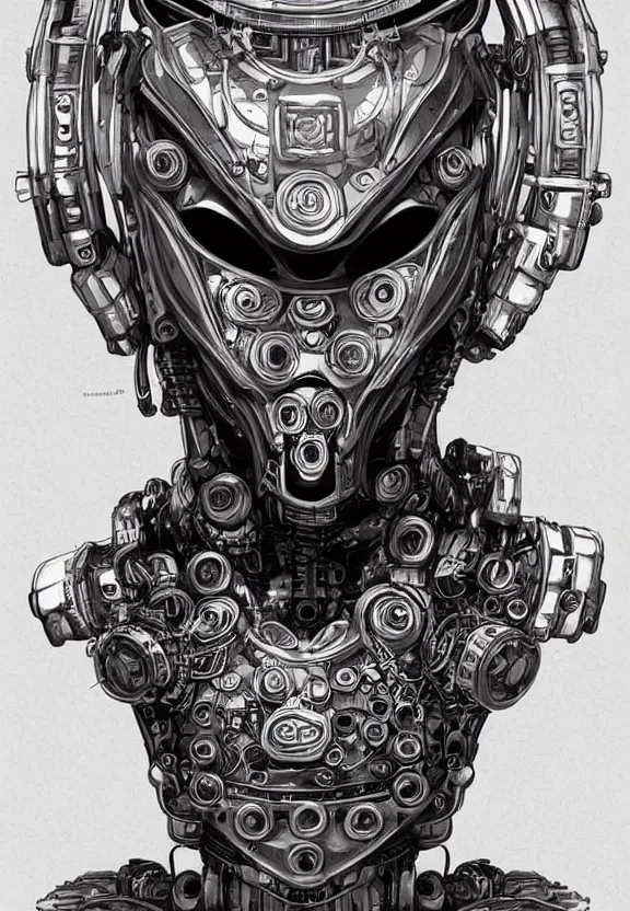 Image similar to beautiful ornate cyberpunk robot alien portrait, mechanical, realism, symmetrical