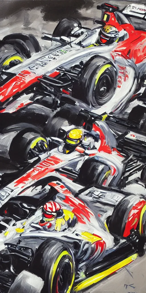 Image similar to oil painting scene from f1 racing by kim jung gi