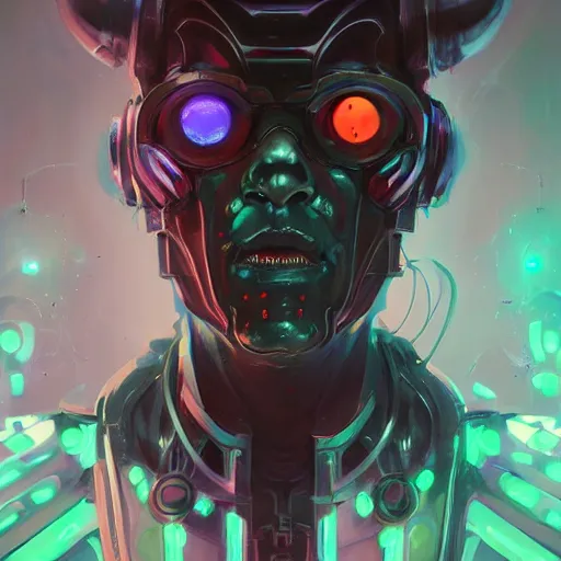 Image similar to portrait of a malevolent cybernetic villain, cyberpunk concept art by pete mohrbacher and artgerm and wlop and greg rutkowski and deathburger, digital art, highly detailed, intricate, sci-fi, sharp focus, Trending on Artstation HQ, deviantart, unreal engine 5, 4K UHD image