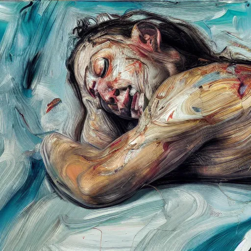 Image similar to high quality high detail painting by lucian freud and jenny saville, hd, happy, cute, pretty, turquoise