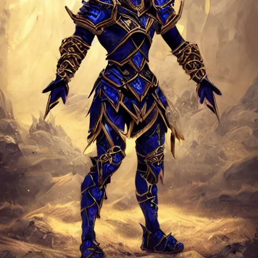 Prompt: ancient hybrid majestic elf warrior dark blue and gold heavy armor concept art, intricate artwork masterpiece, very coherent artwork, cinematic, very coherent artwork, trending on cg society, ultra high quality model, production quality cinema model, high detail , octane render, hyper realism, high detail, octane render, High contrast, highly detailed