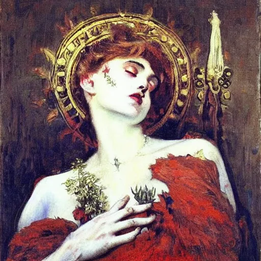 Prompt: persephone as goddess of death alfred stevens