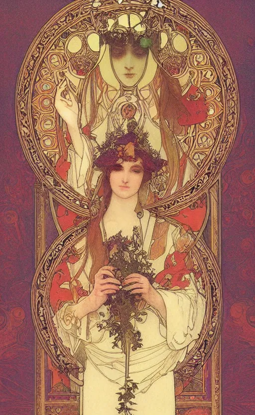 Prompt: the empress, tarot, beautiful border, by alfons maria mucha, highly detailded
