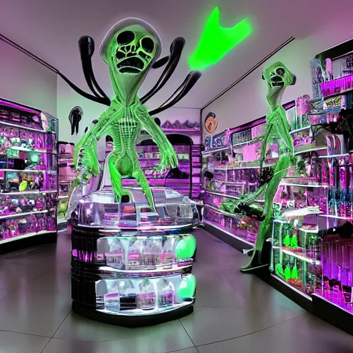 Image similar to alien shop, futuristic